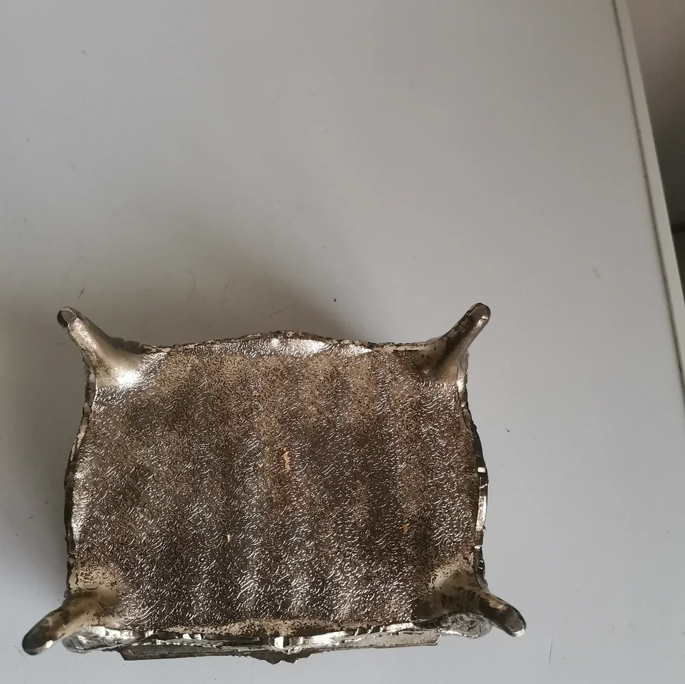 Vintage Silver plate Footed Trinket Jewelers Box with Velvet Lining